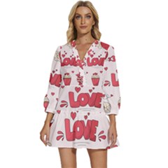 Hand Drawn Valentines Day Element Collection V-neck Placket Mini Dress by Bedest