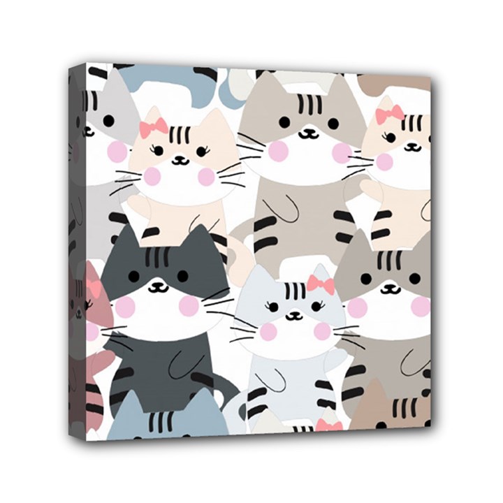 Cute Cat Couple Seamless Pattern Cartoon Mini Canvas 6  x 6  (Stretched)