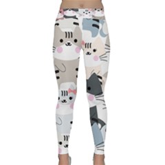 Cute Cat Couple Seamless Pattern Cartoon Classic Yoga Leggings by Bedest