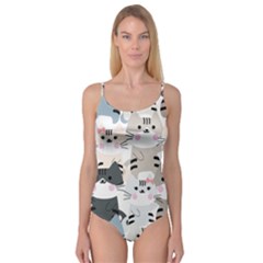 Cute Cat Couple Seamless Pattern Cartoon Camisole Leotard  by Bedest