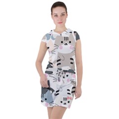 Cute Cat Couple Seamless Pattern Cartoon Drawstring Hooded Dress by Bedest