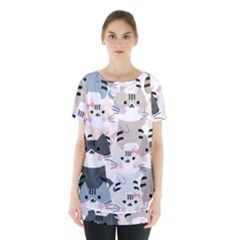 Cute Cat Couple Seamless Pattern Cartoon Skirt Hem Sports Top