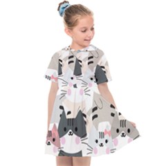 Cute Cat Couple Seamless Pattern Cartoon Kids  Sailor Dress by Bedest