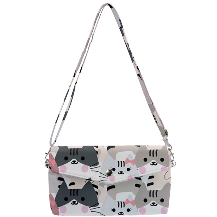 Cute Cat Couple Seamless Pattern Cartoon Removable Strap Clutch Bag