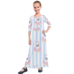 French Bulldog Dog Seamless Pattern Kids  Quarter Sleeve Maxi Dress