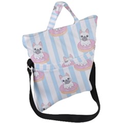 French Bulldog Dog Seamless Pattern Fold Over Handle Tote Bag by Bedest