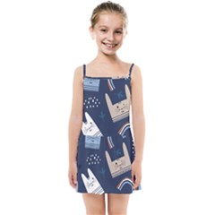 Colorful Cute Cats Seamless Pattern Kids  Summer Sun Dress by Bedest