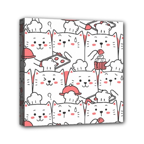 Cute Cat Chef Cooking Seamless Pattern Cartoon Mini Canvas 6  X 6  (stretched) by Bedest