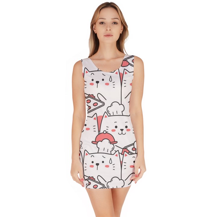 Cute Cat Chef Cooking Seamless Pattern Cartoon Bodycon Dress