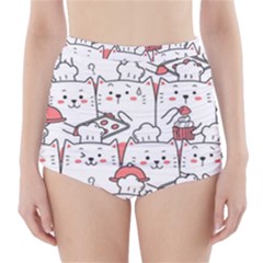 Cute Cat Chef Cooking Seamless Pattern Cartoon High-waisted Bikini Bottoms by Bedest