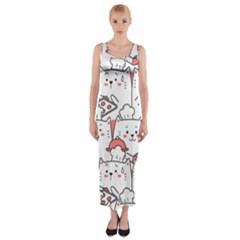 Cute Cat Chef Cooking Seamless Pattern Cartoon Fitted Maxi Dress by Bedest