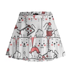 Cute Cat Chef Cooking Seamless Pattern Cartoon Mini Flare Skirt by Bedest