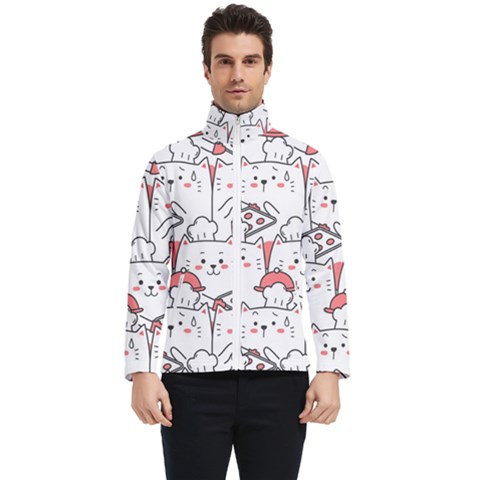 Cute Cat Chef Cooking Seamless Pattern Cartoon Men s Bomber Jacket by Bedest