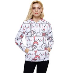 Cute Cat Chef Cooking Seamless Pattern Cartoon Women s Lightweight Drawstring Hoodie by Bedest