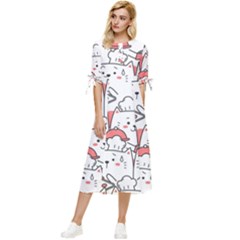 Cute Cat Chef Cooking Seamless Pattern Cartoon Bow Sleeve Chiffon Midi Dress by Bedest