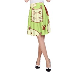 Cute Hand Drawn Cat Seamless Pattern A-line Skirt