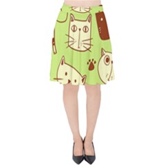 Cute Hand Drawn Cat Seamless Pattern Velvet High Waist Skirt by Bedest