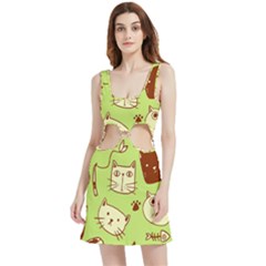 Cute Hand Drawn Cat Seamless Pattern Velour Cutout Dress by Bedest