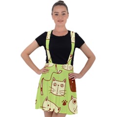 Cute Hand Drawn Cat Seamless Pattern Velvet Suspender Skater Skirt by Bedest