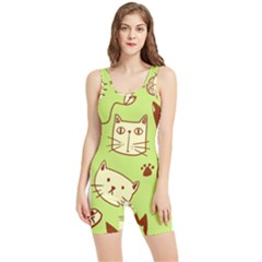 Cute Hand Drawn Cat Seamless Pattern Women s Wrestling Singlet by Bedest