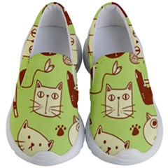 Cute Hand Drawn Cat Seamless Pattern Kids Lightweight Slip Ons by Bedest