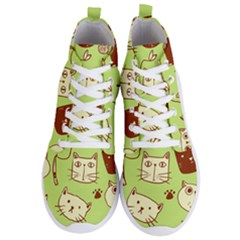 Cute Hand Drawn Cat Seamless Pattern Men s Lightweight High Top Sneakers by Bedest