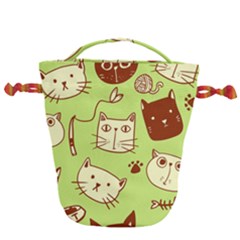 Cute Hand Drawn Cat Seamless Pattern Drawstring Bucket Bag by Bedest