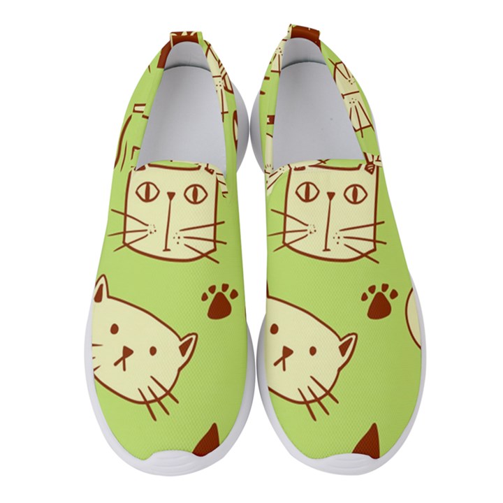 Cute Hand Drawn Cat Seamless Pattern Women s Slip On Sneakers