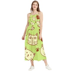 Cute Hand Drawn Cat Seamless Pattern Boho Sleeveless Summer Dress by Bedest