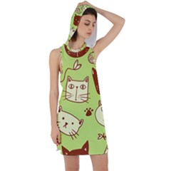 Cute Hand Drawn Cat Seamless Pattern Racer Back Hoodie Dress by Bedest