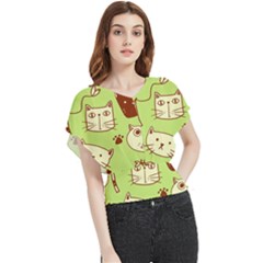 Cute Hand Drawn Cat Seamless Pattern Butterfly Chiffon Blouse