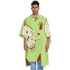 Cute Hand Drawn Cat Seamless Pattern Men s Hooded Rain Ponchos by Bedest