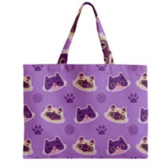 Cute Colorful Cat Kitten With Paw Yarn Ball Seamless Pattern Zipper Mini Tote Bag by Bedest