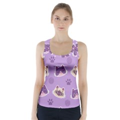 Cute Colorful Cat Kitten With Paw Yarn Ball Seamless Pattern Racer Back Sports Top by Bedest