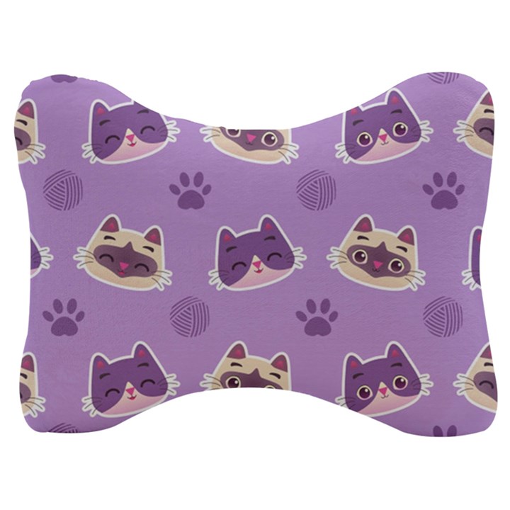 Cute Colorful Cat Kitten With Paw Yarn Ball Seamless Pattern Velour Seat Head Rest Cushion