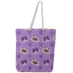 Cute Colorful Cat Kitten With Paw Yarn Ball Seamless Pattern Full Print Rope Handle Tote (large) by Bedest