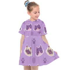 Cute Colorful Cat Kitten With Paw Yarn Ball Seamless Pattern Kids  Sailor Dress by Bedest