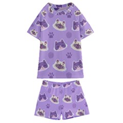 Cute Colorful Cat Kitten With Paw Yarn Ball Seamless Pattern Kids  Swim T-shirt And Shorts Set by Bedest