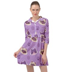 Cute Colorful Cat Kitten With Paw Yarn Ball Seamless Pattern Mini Skater Shirt Dress by Bedest