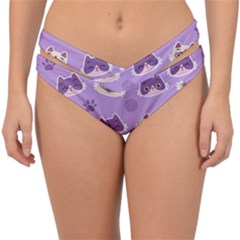 Cute Colorful Cat Kitten With Paw Yarn Ball Seamless Pattern Double Strap Halter Bikini Bottoms by Bedest