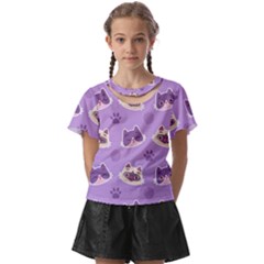 Cute Colorful Cat Kitten With Paw Yarn Ball Seamless Pattern Kids  Front Cut T-shirt by Bedest