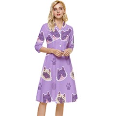 Cute Colorful Cat Kitten With Paw Yarn Ball Seamless Pattern Classy Knee Length Dress by Bedest