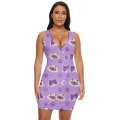 Cute Colorful Cat Kitten With Paw Yarn Ball Seamless Pattern Draped Bodycon Dress by Bedest