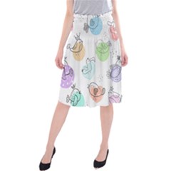 Cartoon Bird Cute Doodle Bird Midi Beach Skirt by Bedest