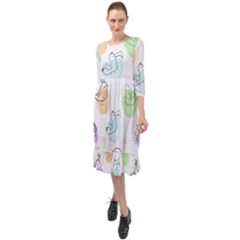 Cartoon Bird Cute Doodle Bird Ruffle End Midi Chiffon Dress by Bedest