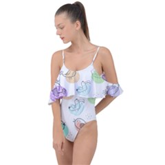 Cartoon Bird Cute Doodle Bird Drape Piece Swimsuit by Bedest