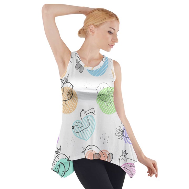 Cartoon Bird Cute Doodle Bird Side Drop Tank Tunic