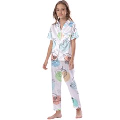 Cartoon Bird Cute Doodle Bird Kids  Satin Short Sleeve Pajamas Set by Bedest