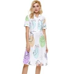 Cartoon Bird Cute Doodle Bird Button Top Knee Length Dress by Bedest