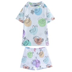 Cartoon Bird Cute Doodle Bird Kids  Swim T-shirt And Shorts Set by Bedest